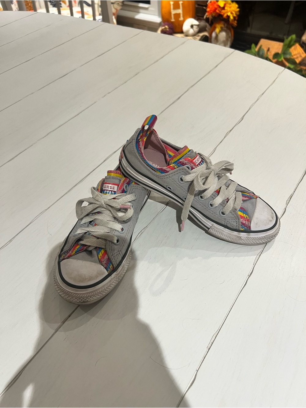 Converse Kids Low Top Sneakers in Gray with Rainbow Trim